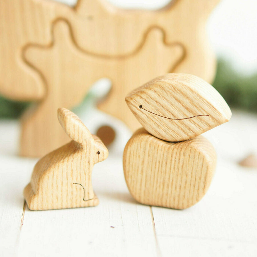 Wooden Tree Puzzle with Apple and Rabbit