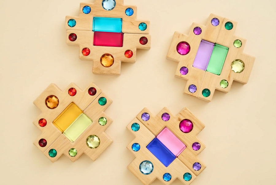 Bauspiel Color Staircase with Luminous Blocks, 16-Piece Set