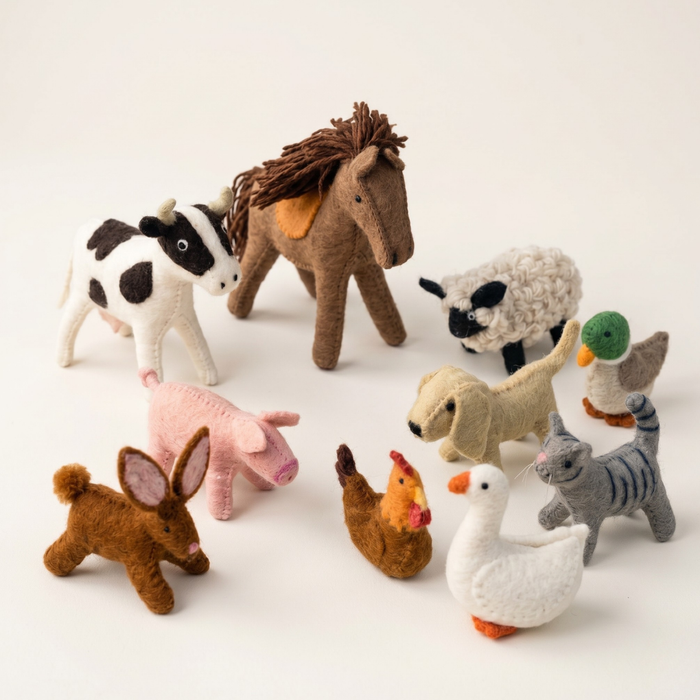 Felt Farm Animals Toys, Set of 10
