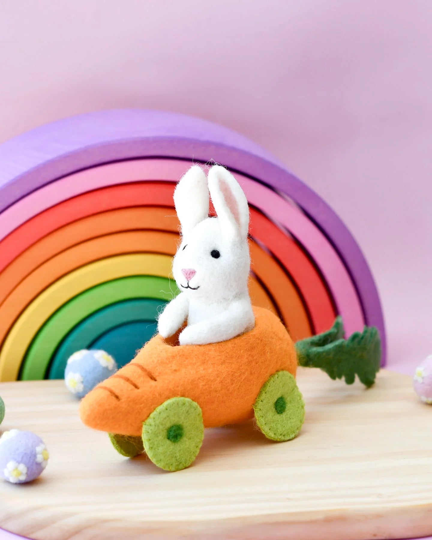 Felt Rabbit with Carrot Car | Wool Felt Animal Toy | My Toy Wagon