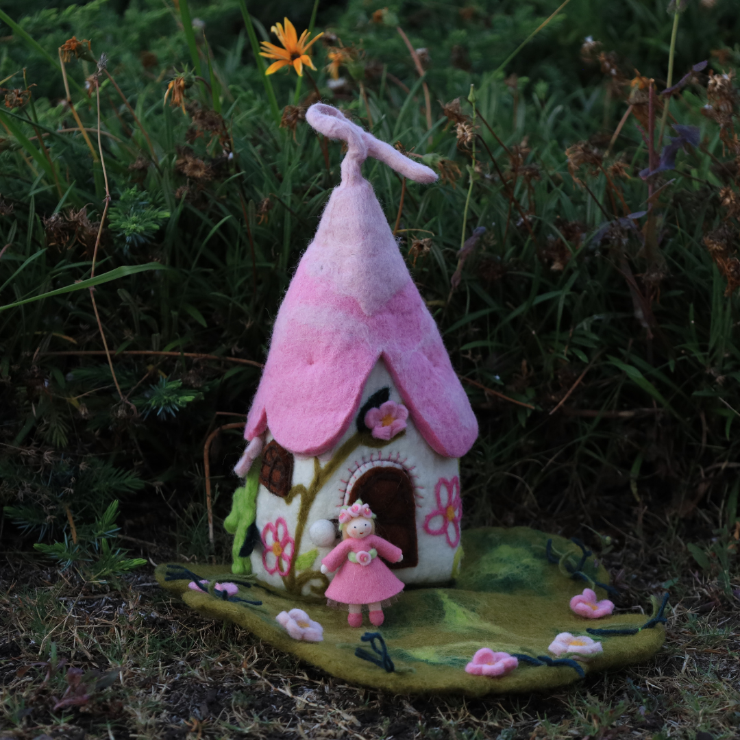 Pre-Order Pink Flower Fairy House and Mat (Ships in April)
