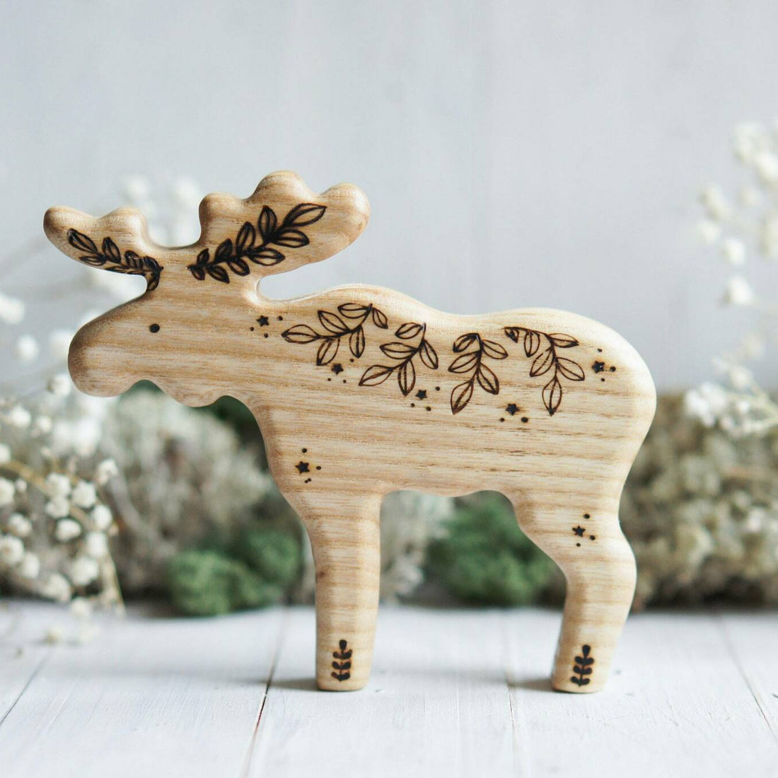 Wooden Moose Toy, a hand-carved wooden toy by Tiny Fox Hole.