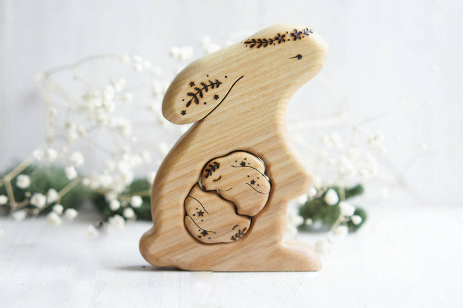 Wooden bunny twins announcement puzzle by Tiny Fox Hole (view 6)