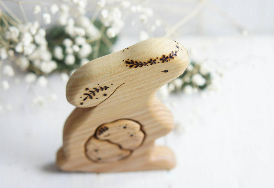 Wooden bunny twins announcement puzzle by Tiny Fox Hole (view 4)