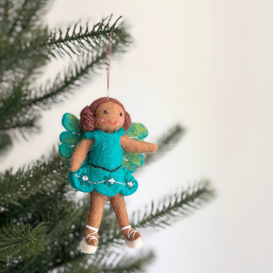 Felt Fairy Girl Ornament, a wool felt ornament by Ganapati Crafts Co., needle-felted and hand-stitched in Nepal (view 2)