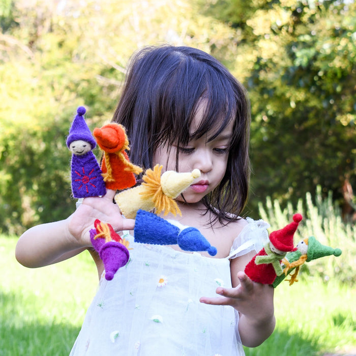 Rainbow Colorful Gnomes Finger Puppets, Set of 7