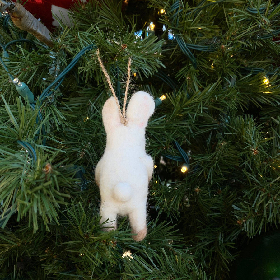 Felt Ornament - Bunny Holding A Heart, a wool felt ornament by Ganapati Crafts Co., needle-felted and hand-stitched in Nepal (view 4)