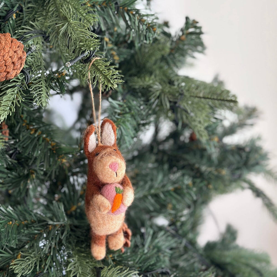 Felt Ornament - Bunny Holding A Heart, a wool felt ornament by Ganapati Crafts Co., needle-felted and hand-stitched in Nepal (view 6)