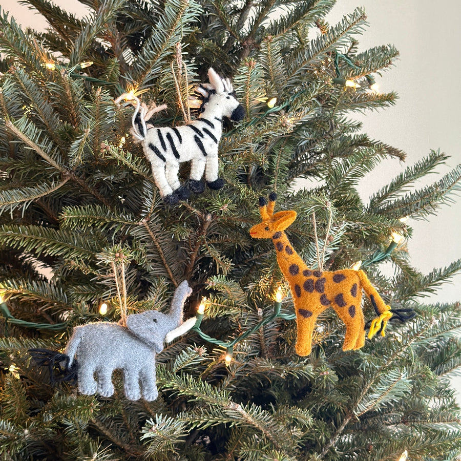 Felt Ornament - Giraffe, a wool felt ornament by Ganapati Crafts Co., needle-felted and hand-stitched in Nepal (view 3)