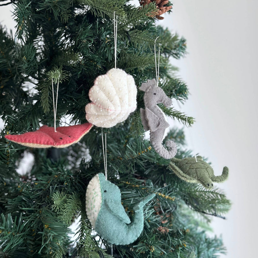 Felt Ornament - Sea Animals Theme / Sea Turtle, a wool felt ornament by Ganapati Crafts Co., needle-felted and hand-stitched in Nepal (view 2)