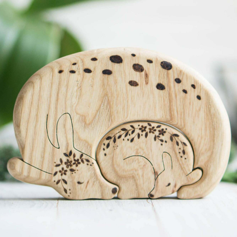 Wooden Deer Puzzle, a hand-carved wooden toy by Tiny Fox Hole.