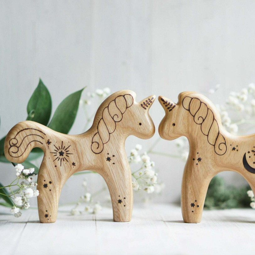 Wooden Unicorn Toy, Star, a hand-carved wooden toy by Tiny Fox Hole.