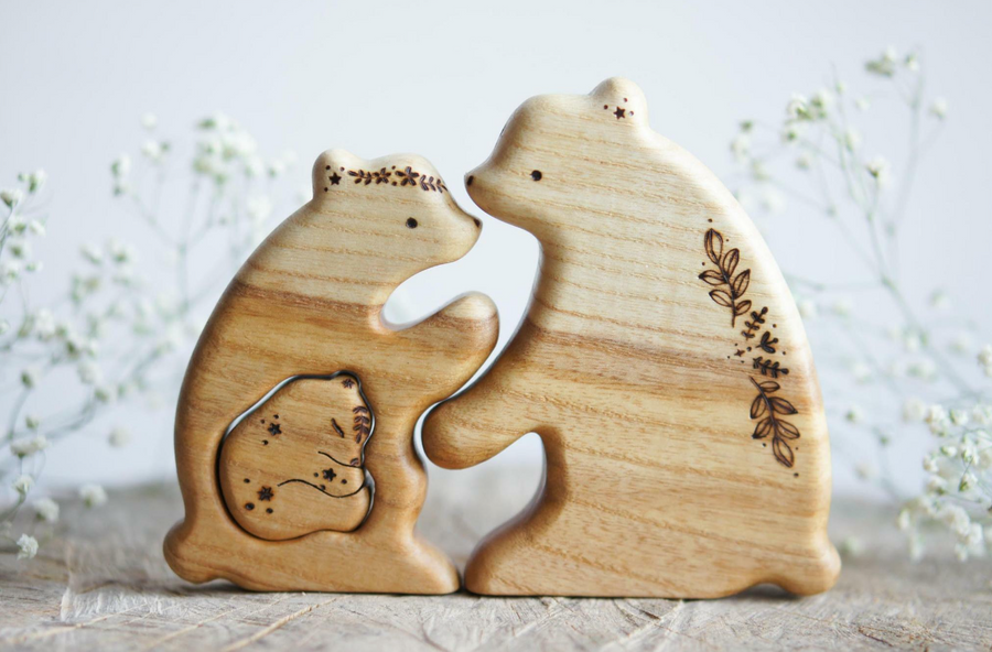 Wooden bear family announcement puzzle by Tiny Fox Hole (view 2)