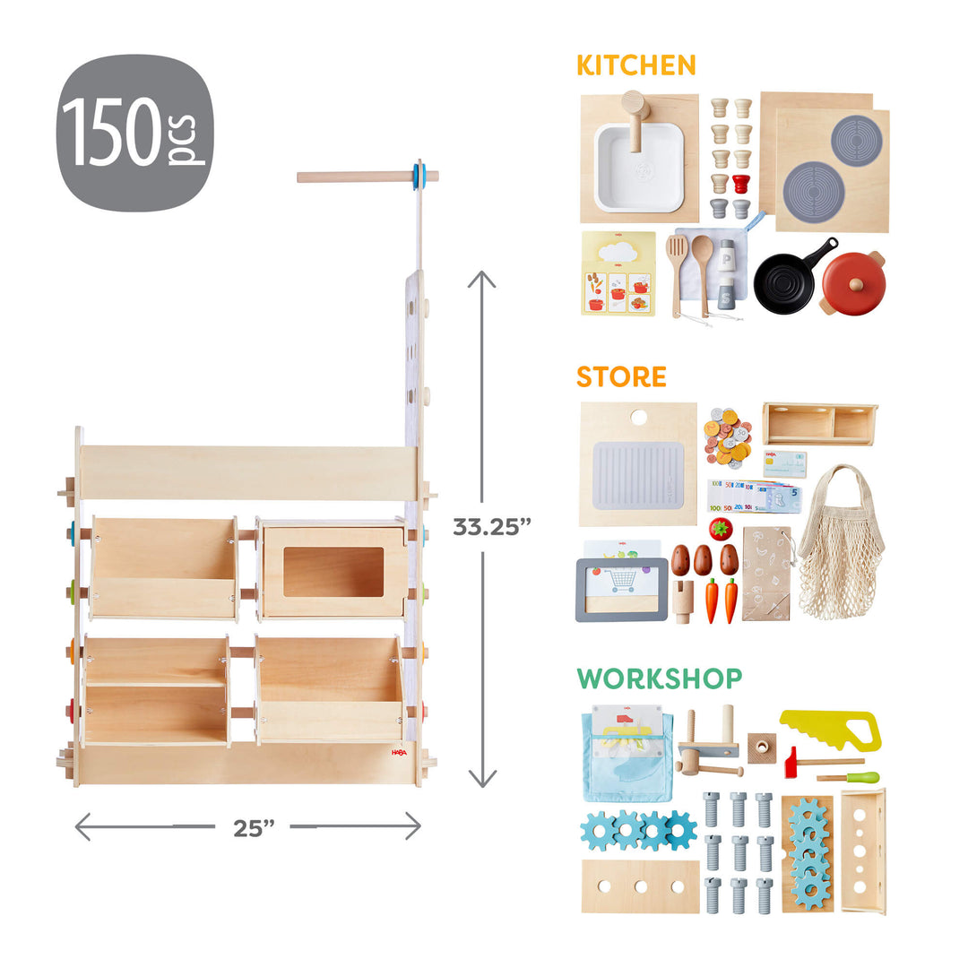 Creative Play 3 in 1 – Play Kitchen, Store &amp; Workshop