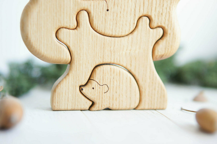 Wooden Tree Puzzle with Hedgehog