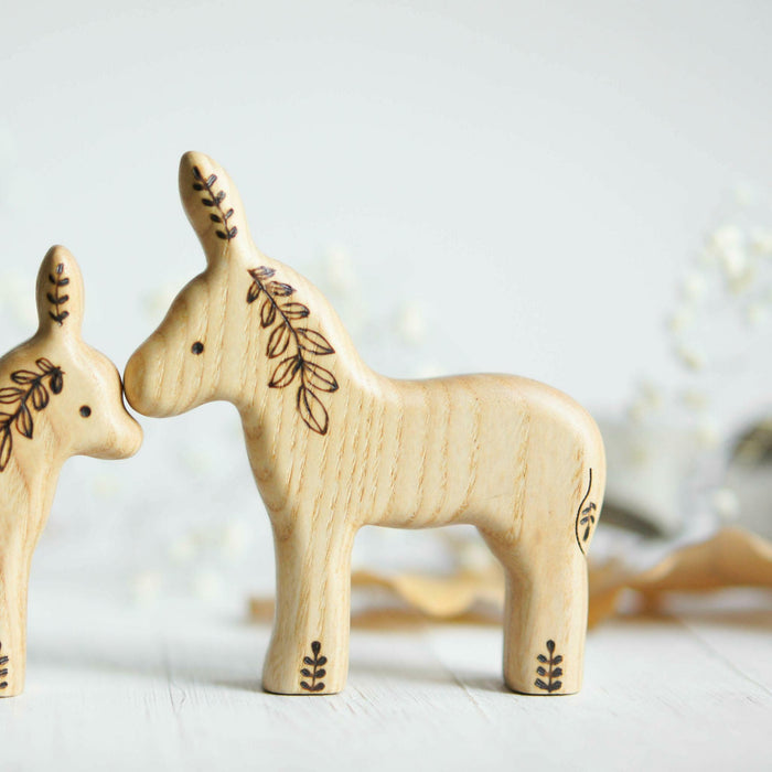 Wooden Donkey, a natural wood animal toy by Tiny Fox Hole, cut and finished by hand from solid wood
