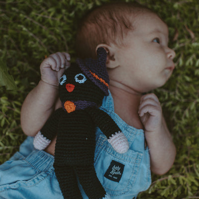 Organic Black Cat Baby Rattle – Handcrafted Crochet Toy