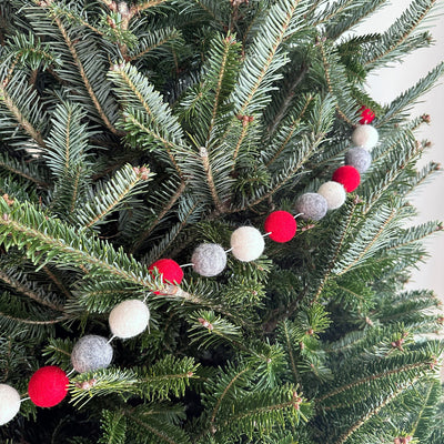 6' Felt Festive Pompom Ball Garland - Red, Gray, White