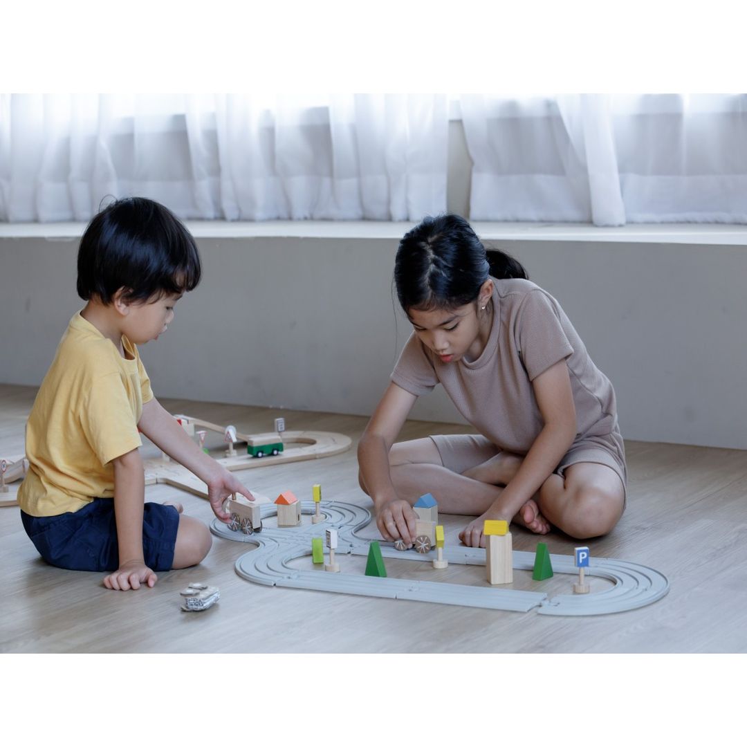 Plan Toys Rubber Road & Rail Set, Medium