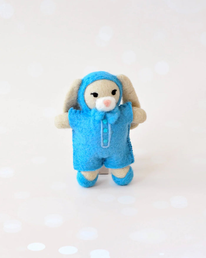 Adorable Felt Rabbit Doll with Blue Overalls