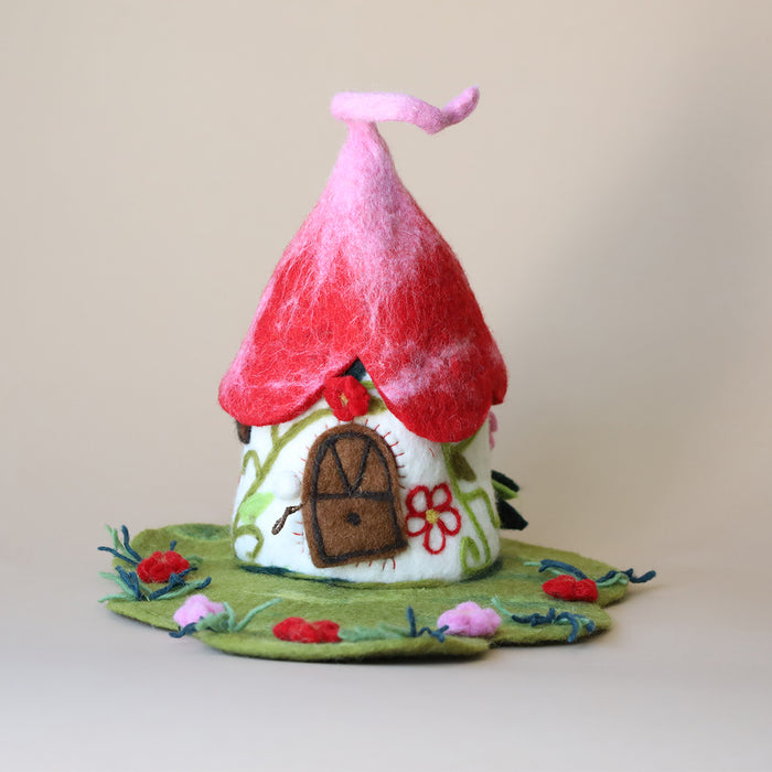 Apple Red Flower Fairy House and Mat