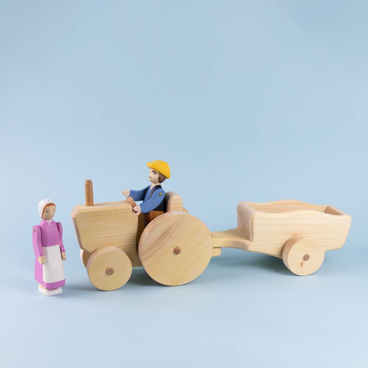 Atelier des Peupliers Wooden Tractor with Trailer, Large