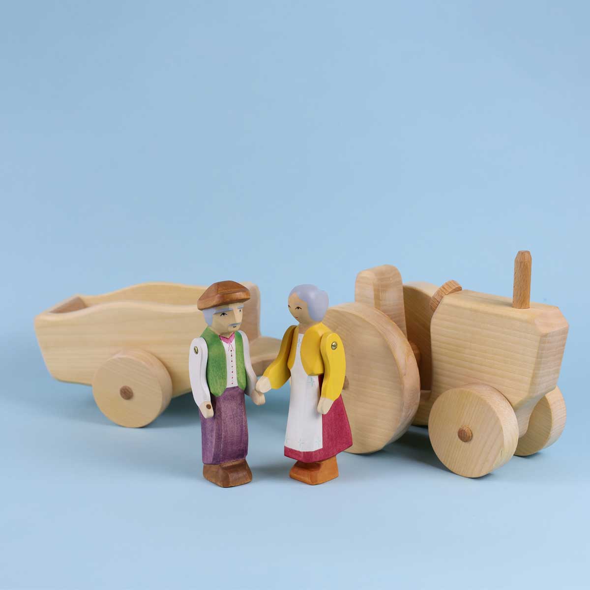 Atelier des Peupliers Wooden Tractor with Trailer, Large