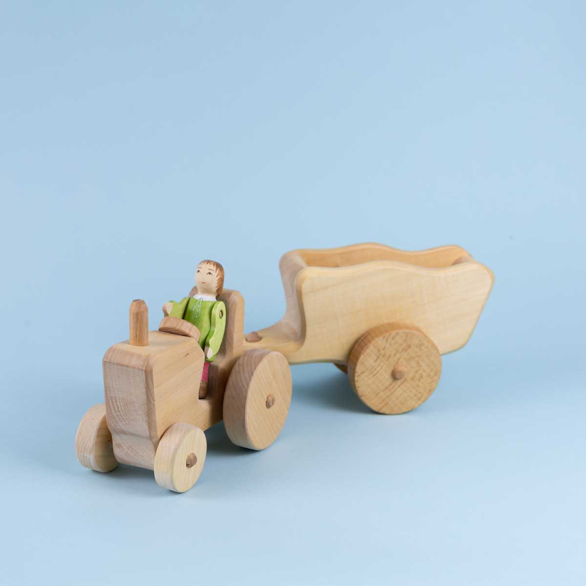 Atelier des Peupliers Wooden Tractor with Trailer, Medium