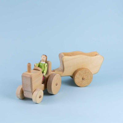 Atelier des Peupliers Wooden Tractor with Trailer, Medium