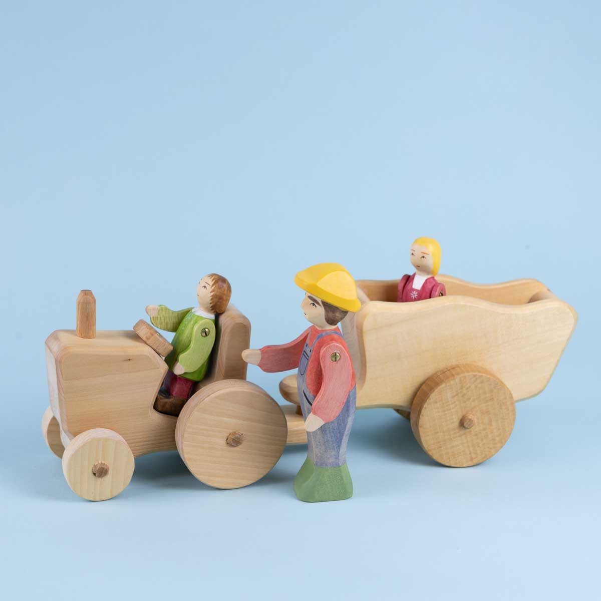 Atelier des Peupliers Wooden Tractor with Trailer, Medium