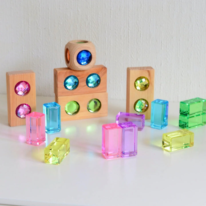 Bauspiel Small Color Track with Luminous Blocks, Pastel, 30-Piece Set