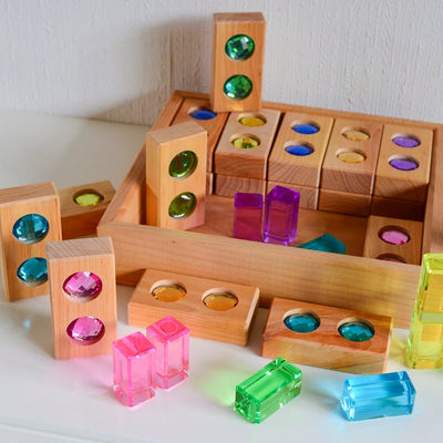 Pre-Order Bauspiel Small Color Track with Luminous Blocks, Pastel, 35-Piece Set