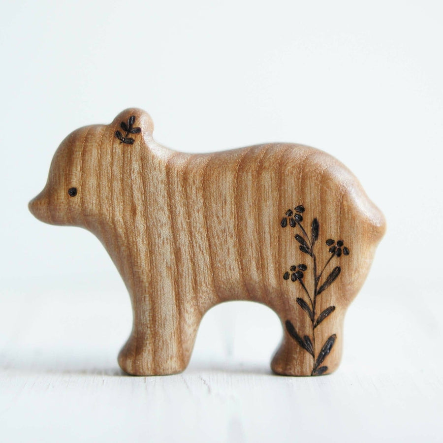 Wooden Baby Bear, On All Fours, a hand-carved wooden toy by Tiny Fox Hole.
