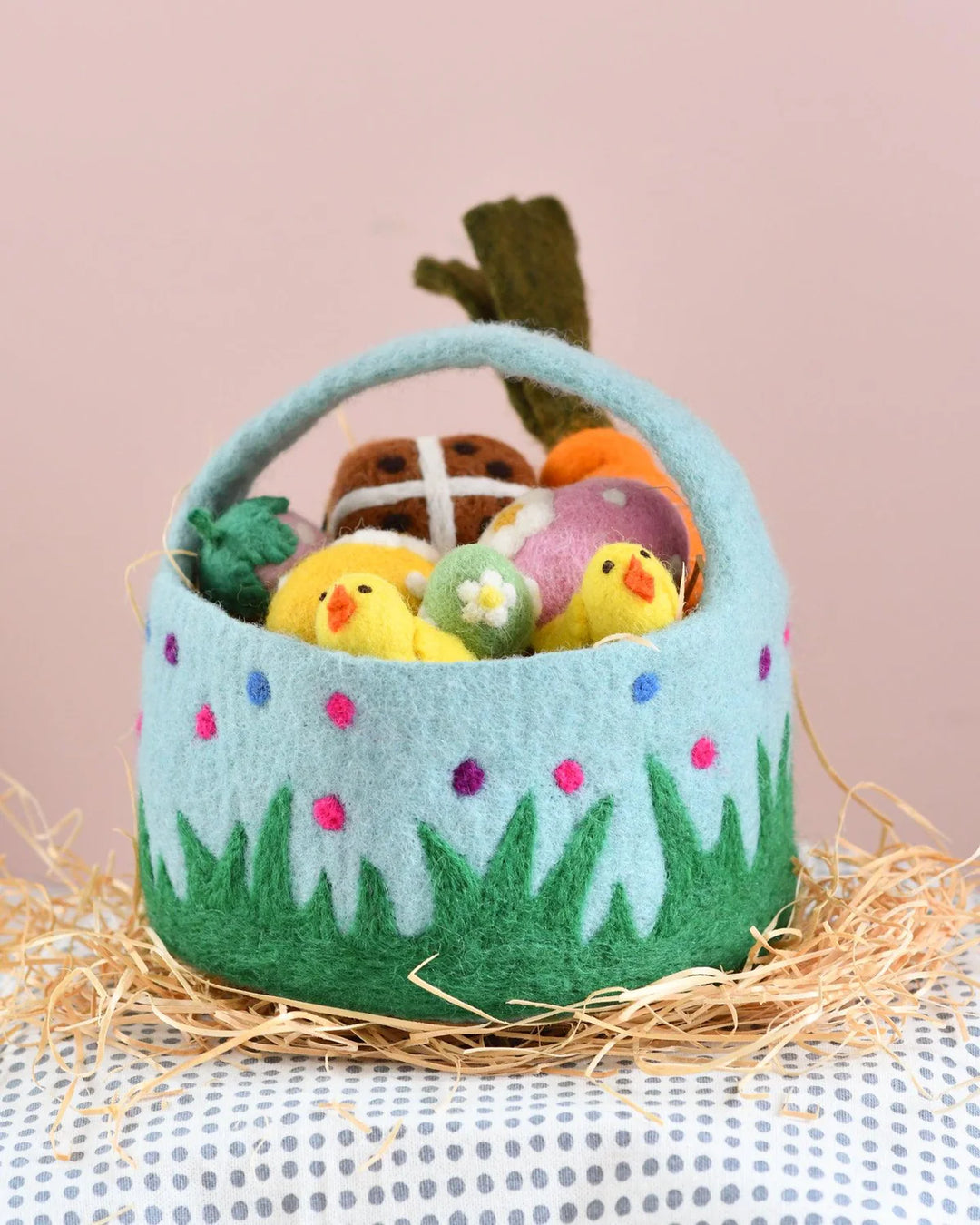 Sale Felt Blue Basket with Colorful Dots