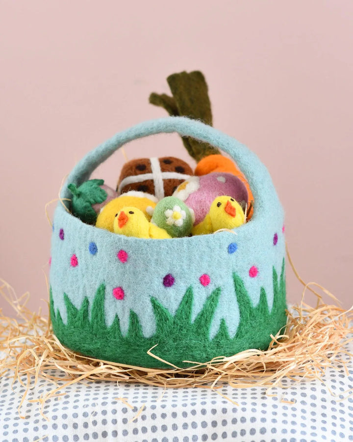 Sale Felt Blue Basket with Colorful Dots
