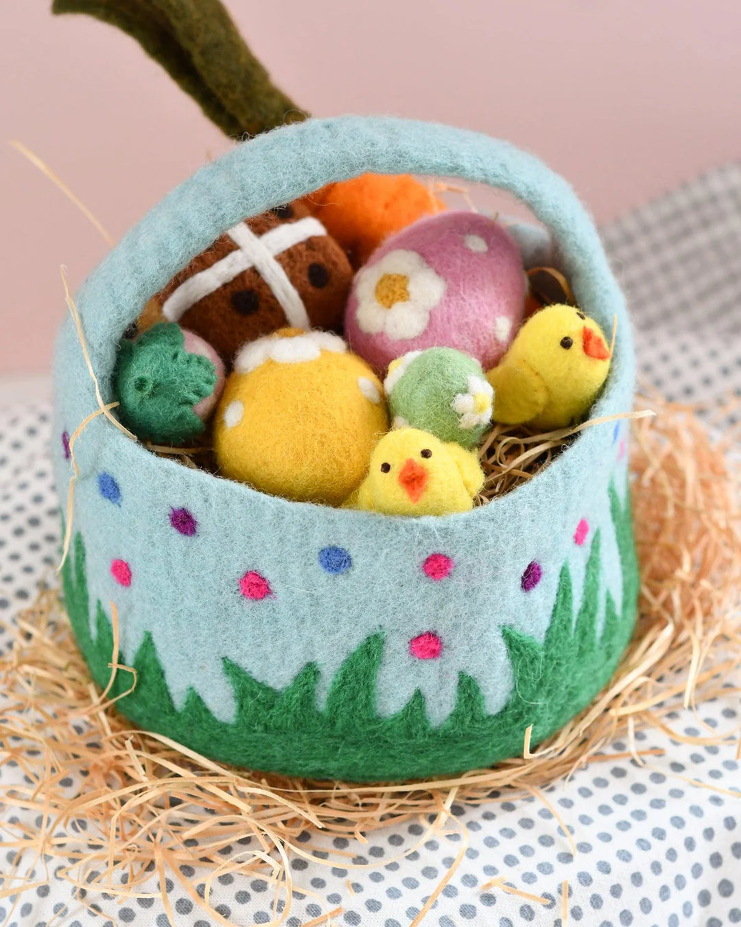 Sale Felt Blue Basket with Colorful Dots