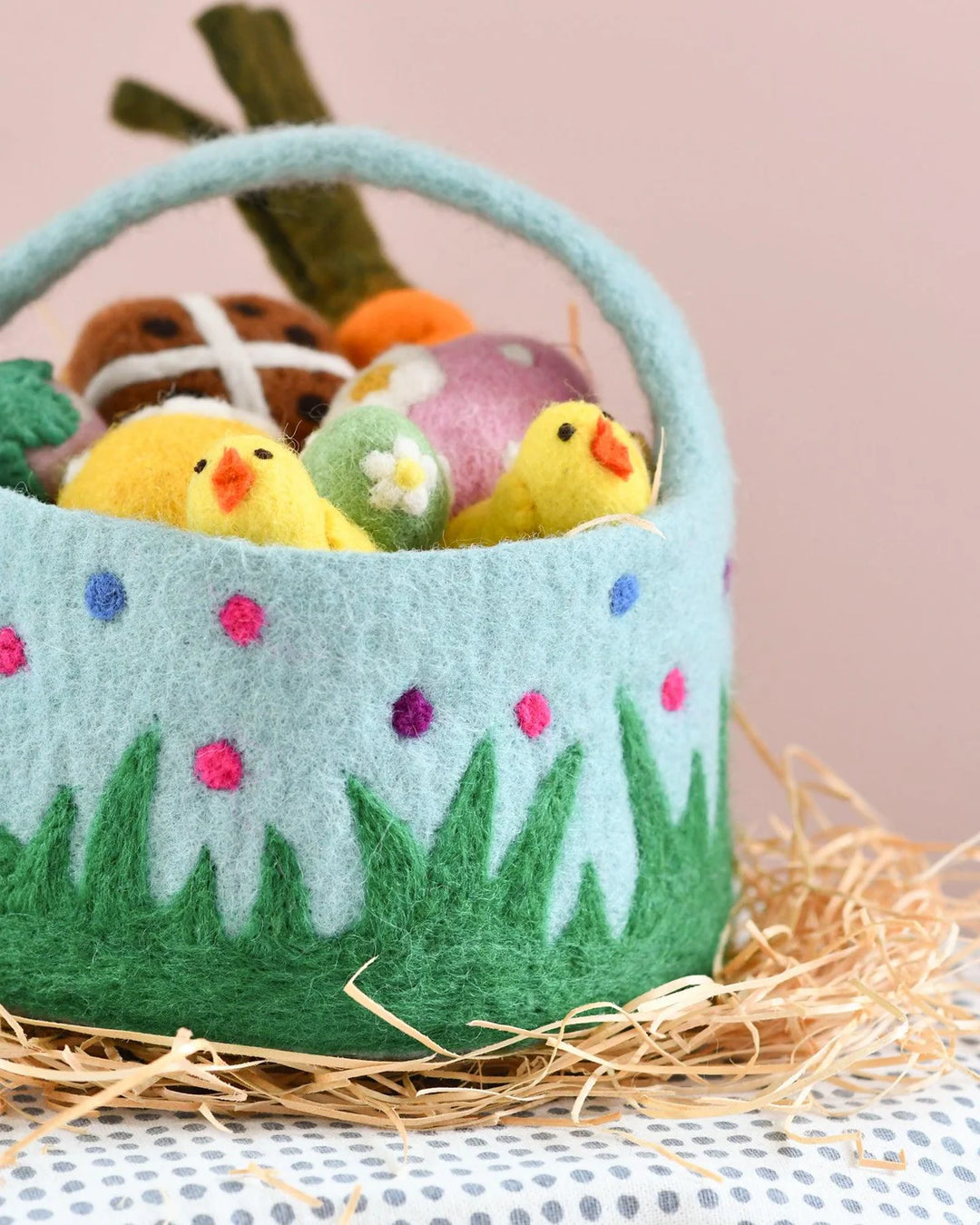 Sale Felt Blue Basket with Colorful Dots