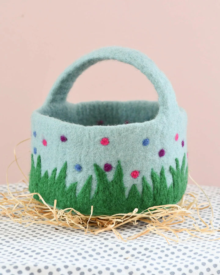 Sale Felt Blue Basket with Colorful Dots