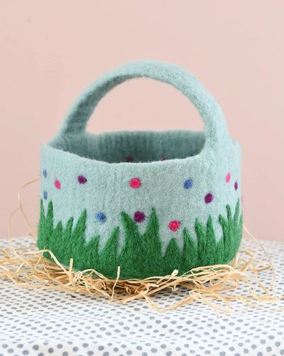 Pre-Oder Felt Blue Basket with Colorful Dots (Ships in late January)