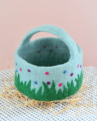 Pre-Oder Felt Blue Basket with Colorful Dots (Ships in late January)