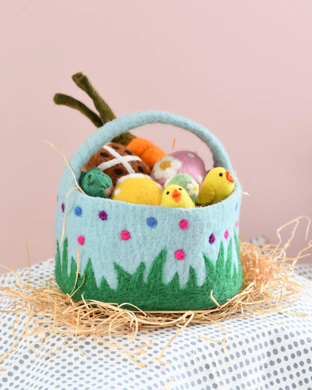 Sale Felt Blue Basket with Colorful Dots