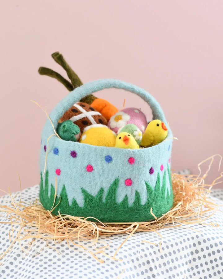 Sale Felt Blue Basket with Colorful Dots