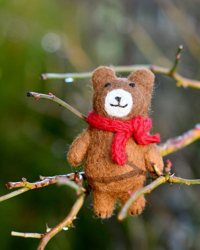 Felt Brown Bear with Red Scarf Toy