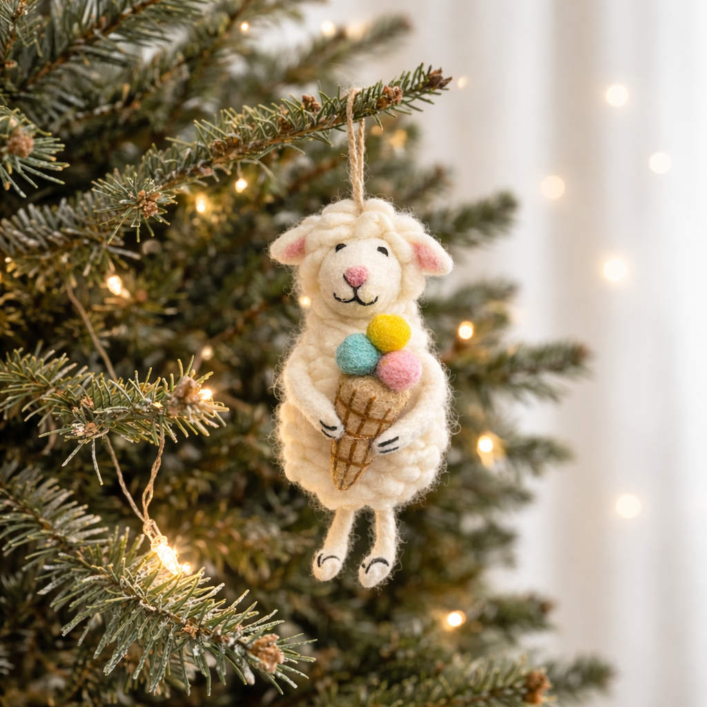 Felt Sheep with Ice Cream Ornament