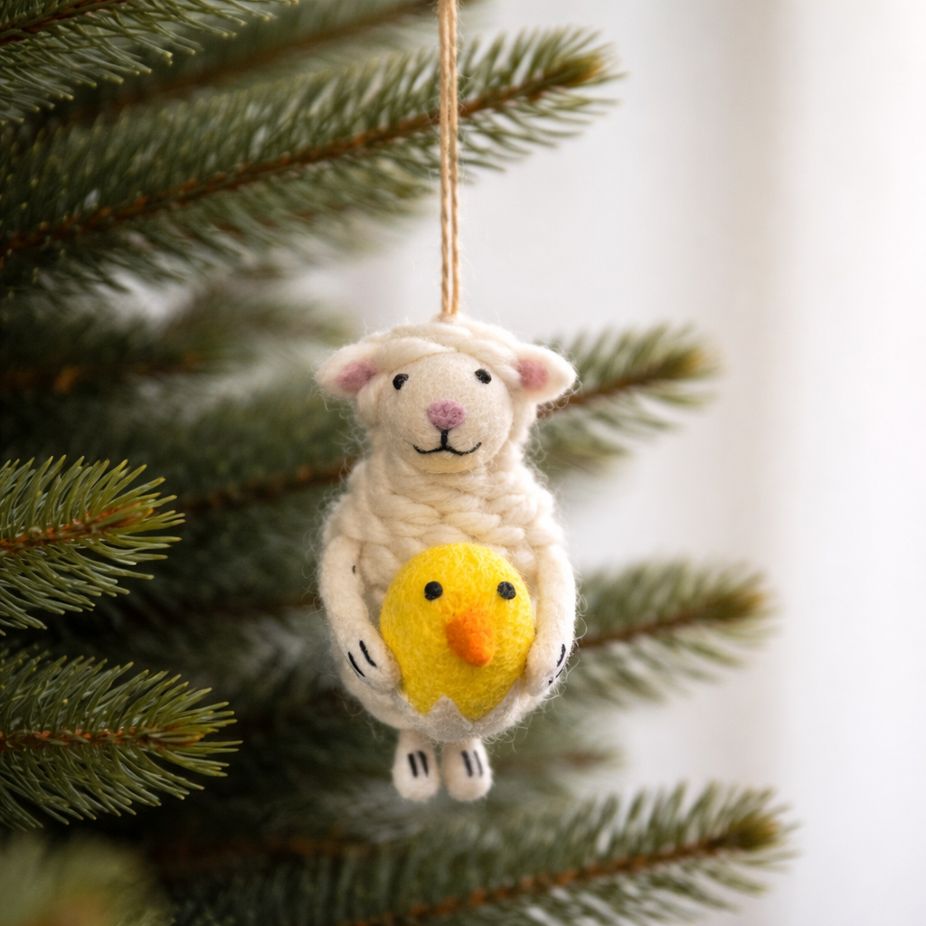 Easter Lamb Holding a Hatching Chick Ornament