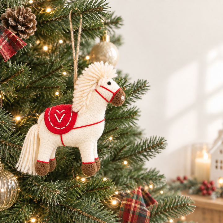 Felt White Christmas Horse Ornament