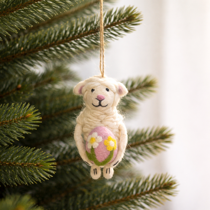 Easter Sheep Holding an Easter Egg Ornament