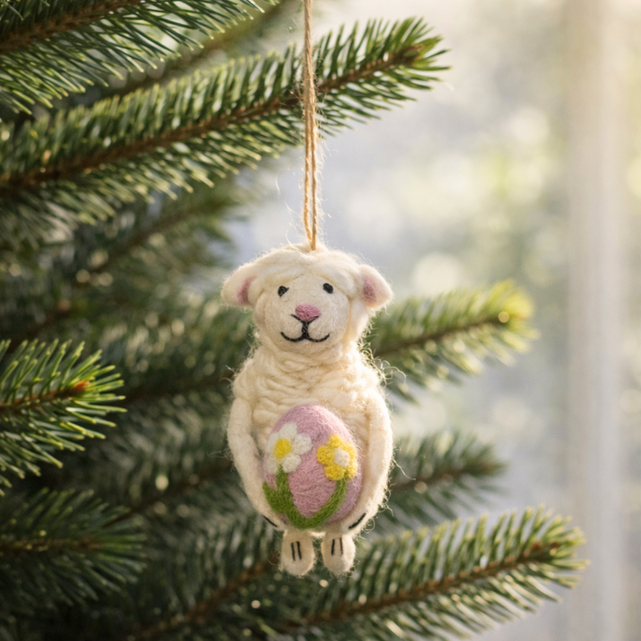 Easter Sheep Holding an Easter Egg Ornament