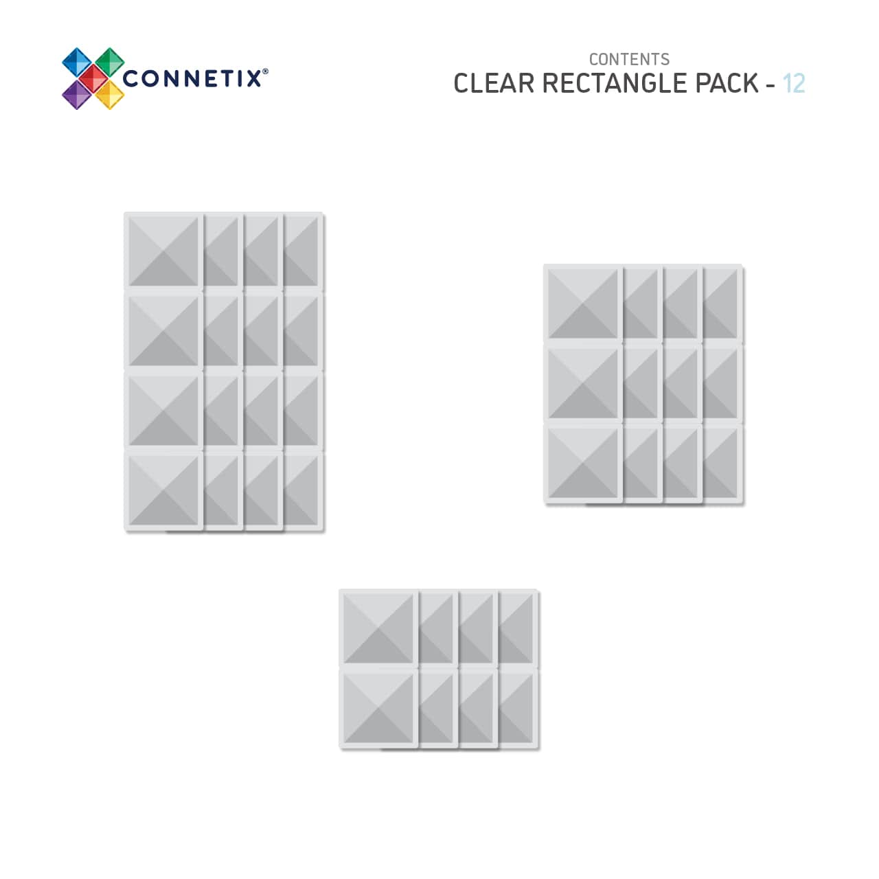 Connetix Tiles 12 Piece Clear Rectangle Pack