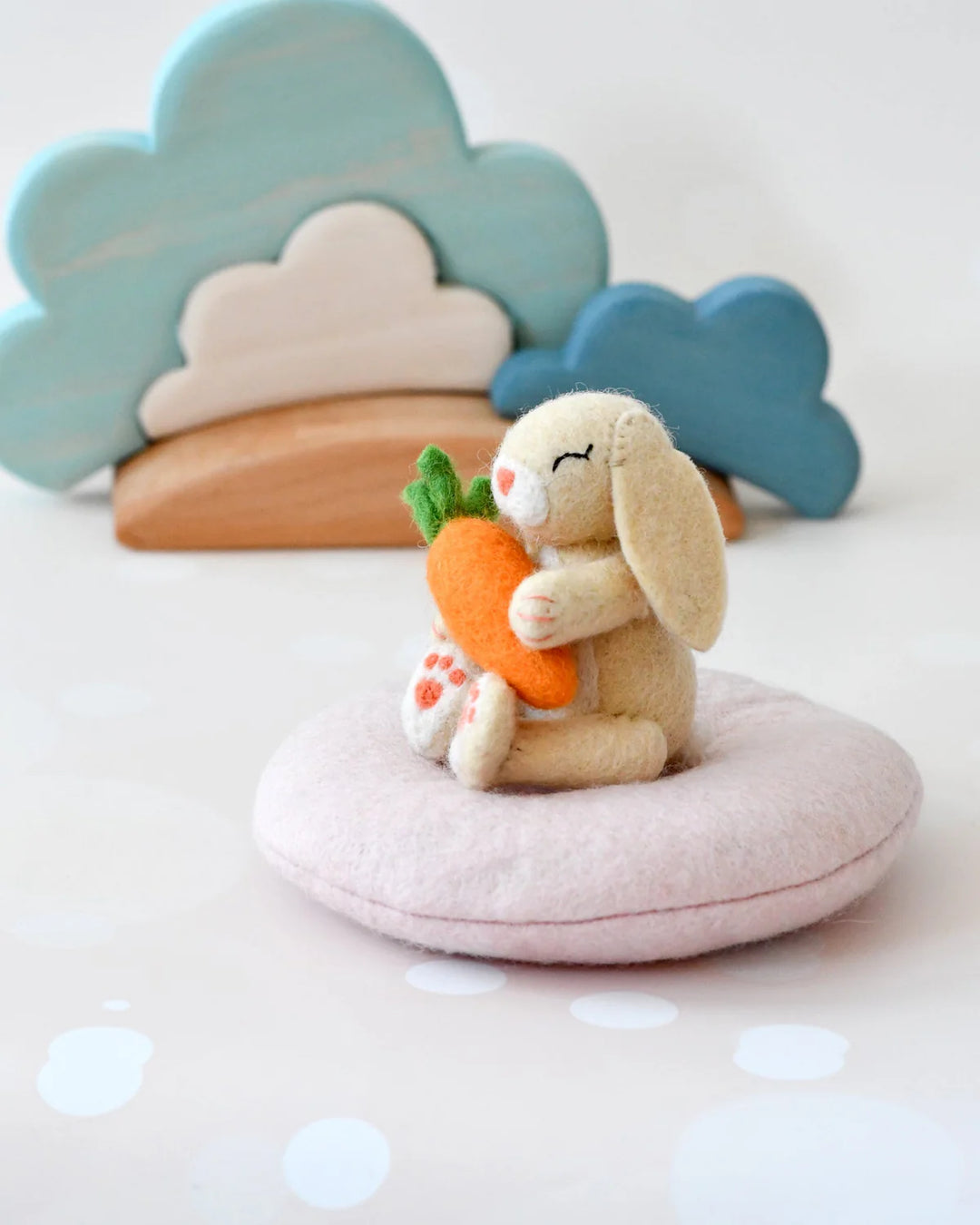 Sale Felt Bunny Rabbit with Carrot on Cushion
